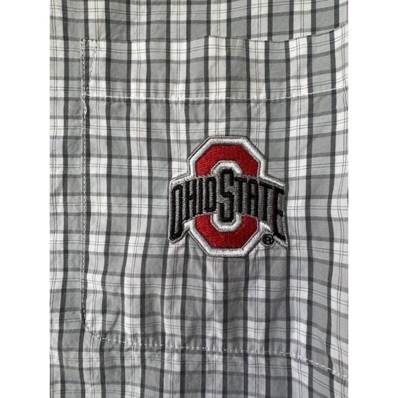 Ohio State Buckeyes Mens LS Button Down Gray/white plaid Dress Shirt Size Med - Picture 2 of 8